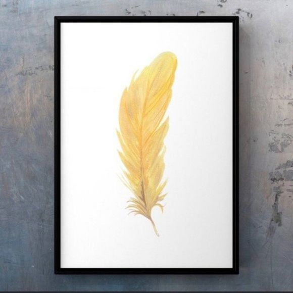 Sunny Yellow bird feather watercolor art print - Picture 1 of 2